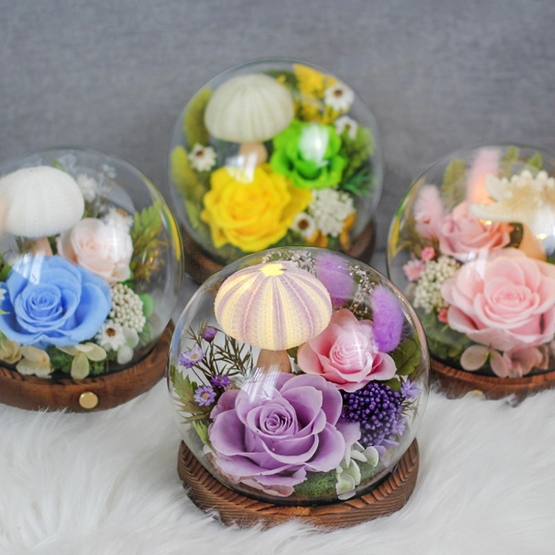 材料包diy永生花海星夜灯球形玻璃罩玫瑰花送朋友生日情人节礼物