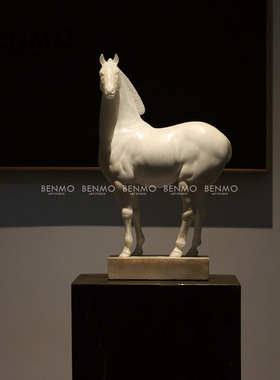 本墨 复古白马雕塑摆件家居饰品白色马客厅酒店电视柜装饰礼品