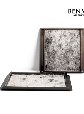 本墨轻奢马毛高端托盘样板间摆件