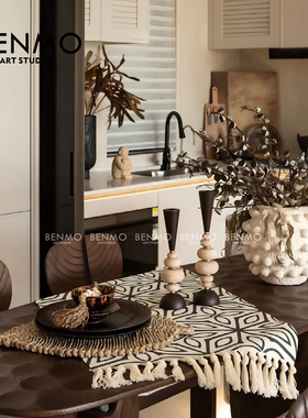 本墨餐桌氛围摆件大小户型家具展厅样板房餐厅中式老钱风软装饰品