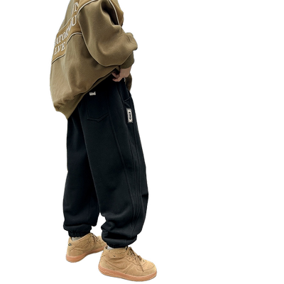 黑色男童加绒裤子秋冬羊羔绒长裤