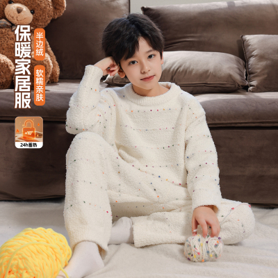 半边绒加厚加绒保暖分体睡衣套装