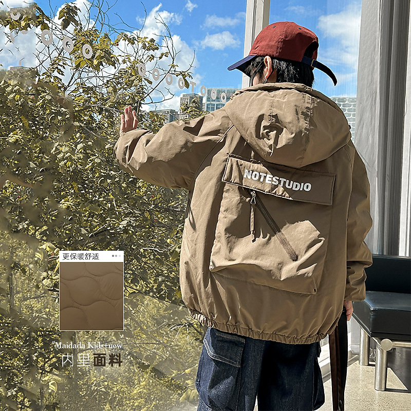 男童夹棉外套加厚秋冬季连帽棉服