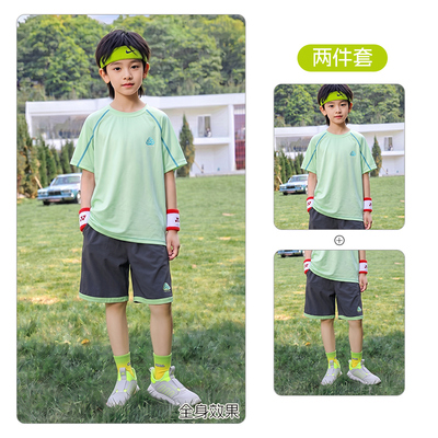 凉感速干衣儿童短袖t恤男童夏季2026新款潮牌中大童夏装运动套装 — 7