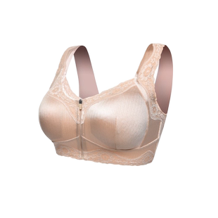 中年妈妈文胸无钢圈中老年人前扣拉链大码聚拢收副乳透气背心内衣