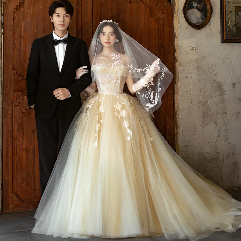 影楼主题服装新款法式抹胸婚纱