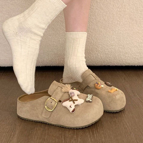 2026新品勃肯鞋女包头半拖鞋一脚蹬外穿时尚休闲防滑厚底洞洞鞋