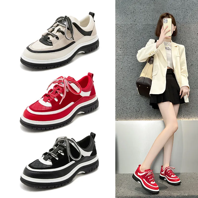 隐形内增高7CM新款小香风厚底熊猫厚底运动鞋女时尚休闲鞋女