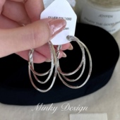 「假日花絮」银色几何大耳圈耳饰蚊香盘耳夹女无耳洞耳环气质耳钉