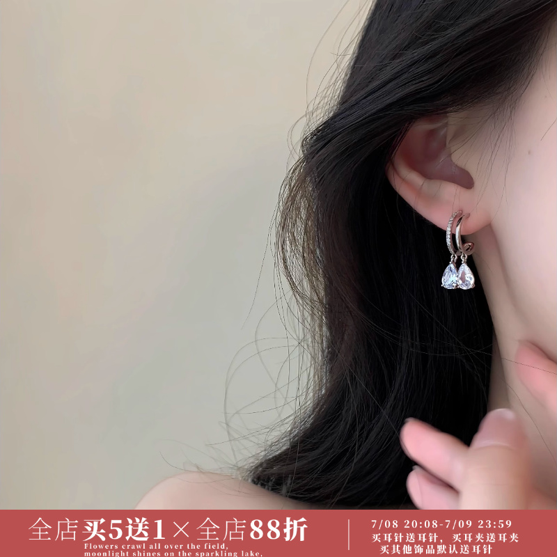 「双层细闪」简约水滴锆石耳环蚊香盘耳夹女无耳洞高级感气质耳钉