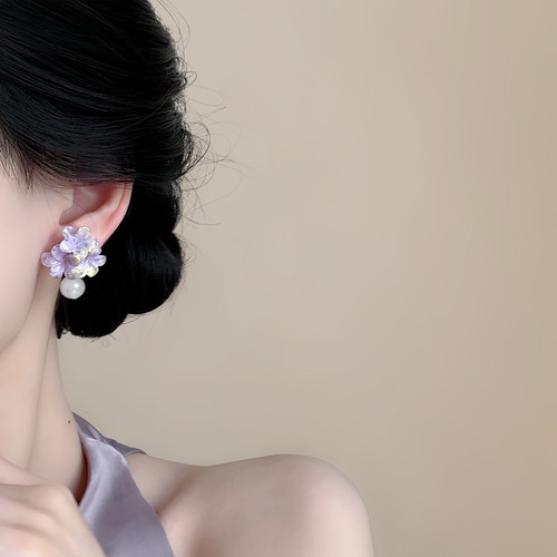 「紫樱软糖」多巴胺花朵耳环蚊香盘耳夹无耳洞耳钉女紫色甜美耳饰