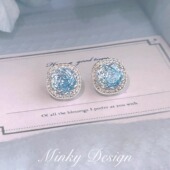「海岛风信」千禧切锆石 蓝色蚊香盘耳夹无耳洞耳钉女耳环耳饰