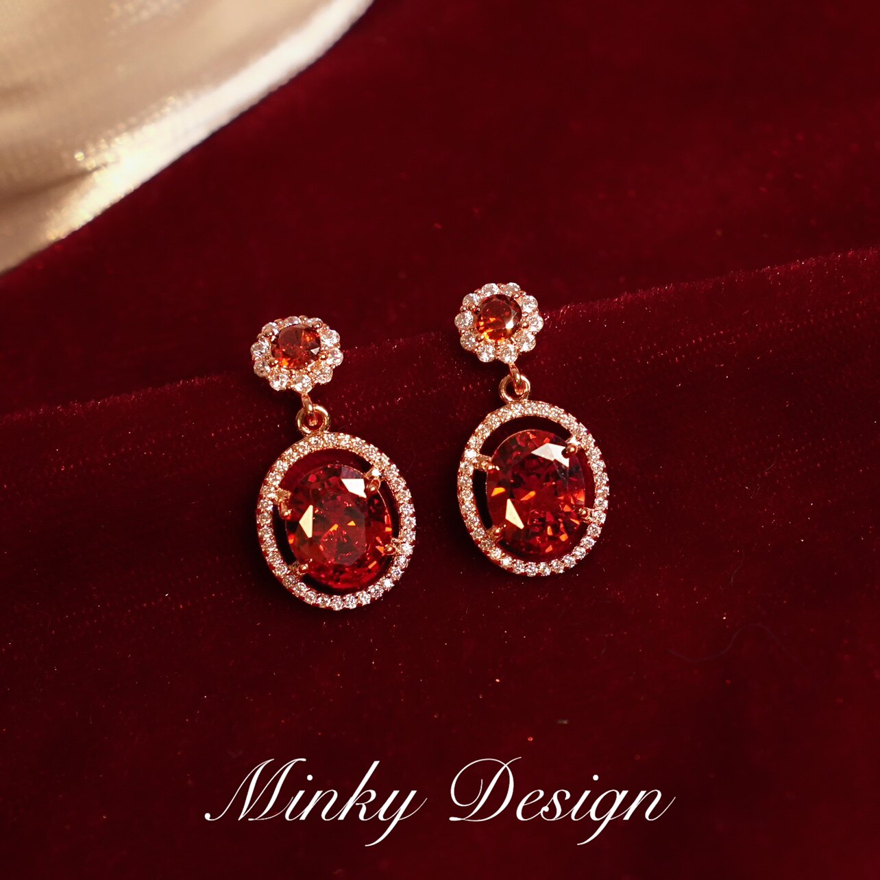 「丹麦邂逅」原创复古红色耳坠蚊香盘耳夹无耳洞耳钉轻奢耳环耳饰