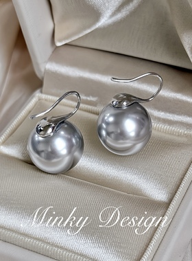 「步履生珠」明星同款16mm灰珍珠耳钉蚊香盘耳夹无耳洞耳环耳饰