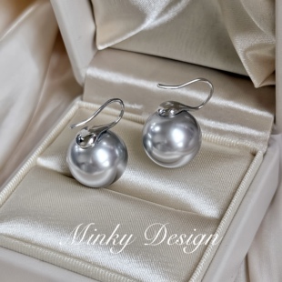 「步履生珠」明星同款16mm灰珍珠耳钉蚊香盘耳夹无耳洞耳环耳饰