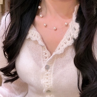 「月环」明星同款施家珍珠项链S925纯银百搭颈链女满天星锁骨链