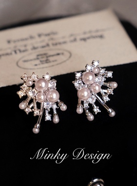 「绚丽时刻」曼塔玫瑰紫珍珠耳钉蚊香盘耳夹女无耳洞满天星耳环