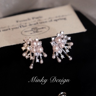 「绚丽时刻」曼塔玫瑰紫珍珠耳钉蚊香盘耳夹女无耳洞满天星耳环