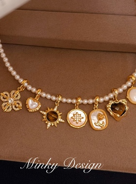 「手作吊坠集」秋冬百搭圆盘吊坠项链轻奢颈链小众设计感锁骨链女