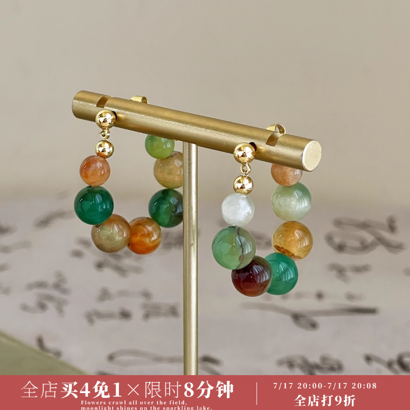 「雨后初晴」天然石夏天彩色耳饰蚊香盘耳夹女无耳洞耳钉串珠气质