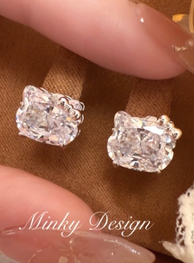 「银色kt」满钻银色kt猫咪精致耳钉戒指蚊香盘耳夹无耳洞耳环耳骨