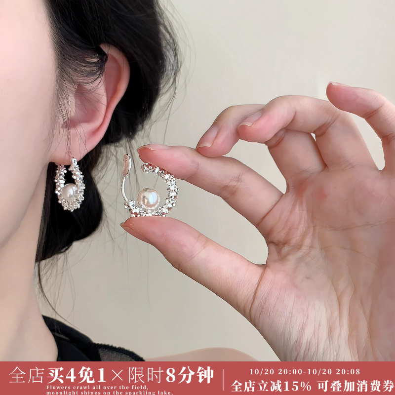 「砂砾」韩系施家珍珠蚊香盘耳夹简约圆圈耳扣碎银子耳钉耳环耳饰