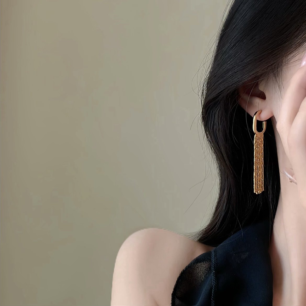「金箔轻悬」气质长款流苏耳钉蚊香盘耳夹女无耳洞高级感耳环耳饰,饰品/流行首饰/时尚饰品新,耳夹,淘宝优惠券,粉丝福利购,淘宝优惠卷