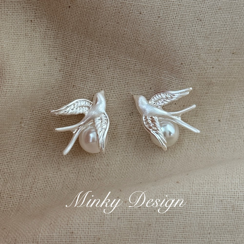 Minky「燕归来」小众燕子珍珠耳钉蚊香盘耳夹无耳洞耳钉耳环耳饰