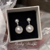 「漫感千金」长款 施家珍珠耳饰蚊香盘耳夹女无耳洞双珍珠耳钉气质