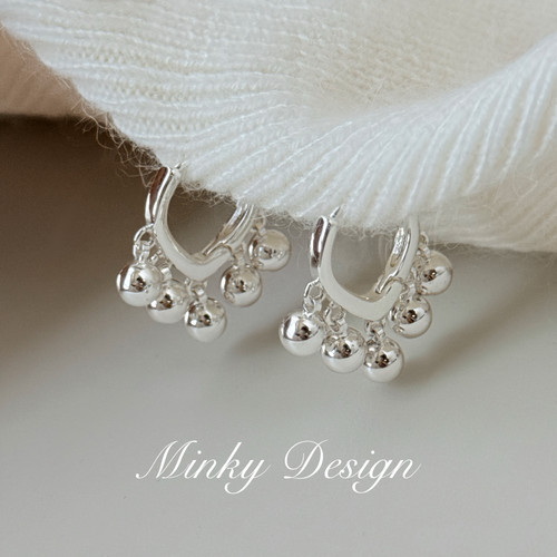 Minky「芙洛拉」银珠流苏耳扣硅胶耳夹无耳洞耳钉耳环气质耳饰女