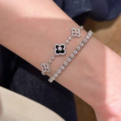 Minky「砚山秋」轻奢贝母四叶花葫芦手链女高级感满钻手串可调节