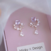 「miu系恋人」紫色流苏水滴耳饰蚊香盘耳夹无耳洞甜美耳环女耳钉