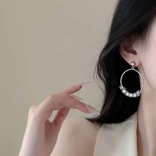 「银环凝光」气质感耳坠耳饰银色大圈蚊香盘耳夹女无耳洞耳钉耳环