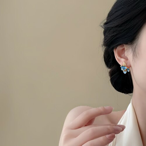 Minky「海屿双生」设计感花朵珍珠耳钉蚊香盘耳夹无耳洞耳环耳饰