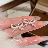 「蕾丝情书」原创甜美蝴蝶结耳饰女蚊香盘耳夹无耳洞漂亮耳钉耳环