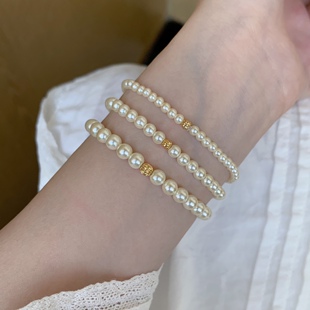 「珍珠海」法式 手串弹力绳小众轻奢手链串珠 施家珍珠手链精致女款