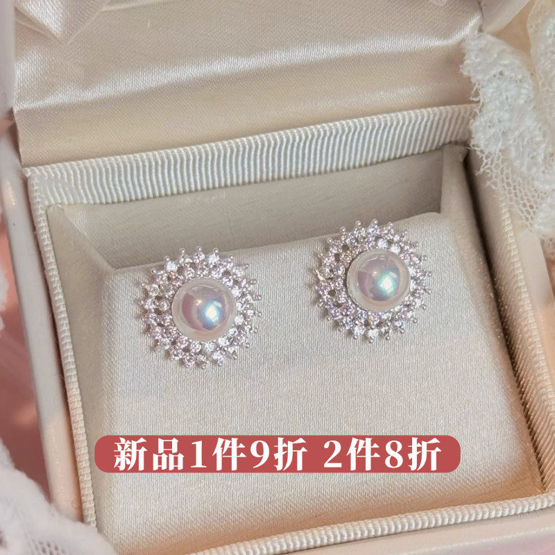 「柔光漫溢」原创珍珠耳钉蚊香盘耳夹无耳洞精致耳环简约耳饰女