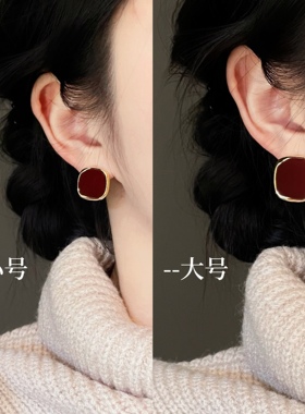 「cherry」复古红色滴油耳环蚊香盘耳夹无耳洞女秋冬耳饰新年耳环