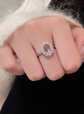 「玉兰」原创冰种鸽子蛋水沫玉纯银戒指开口指环高级感精致女气质