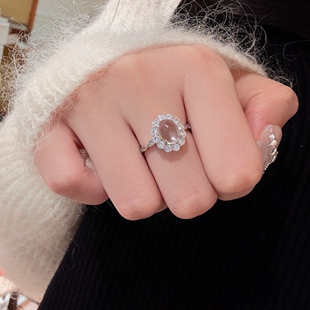「玉兰」原创冰种鸽子蛋水沫玉纯银戒指开口指环高级感精致女气质