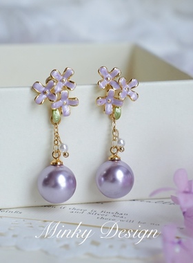 「花朵韵味」法式轻奢紫色珍珠耳饰蚊香盘耳夹无耳洞花朵精致耳钉