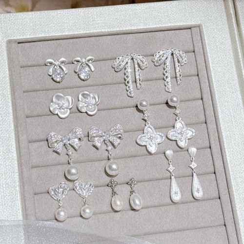 Minky「月光缎带」清冷白色系耳钉合集蚊香盘耳夹无耳洞耳环耳饰