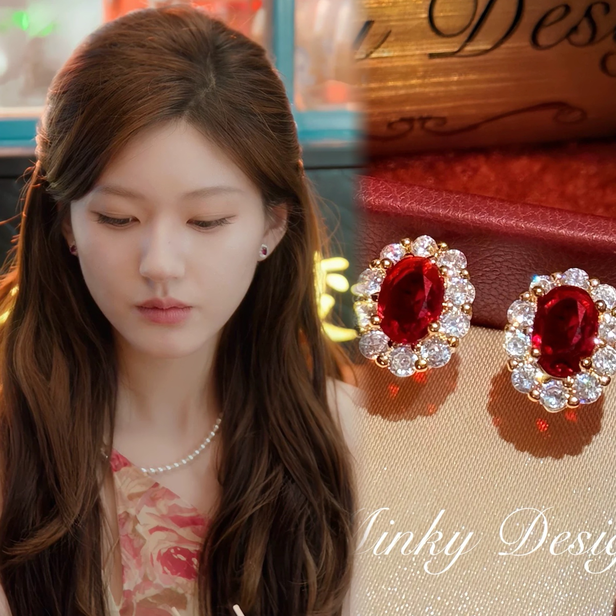 「树莓」赵露思许我耀眼同款红色耳环蚊香盘耳夹无耳洞女耳钉耳饰