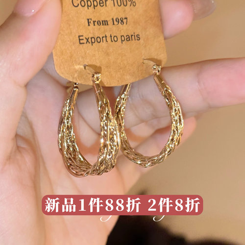 Minky「街区闲影」复古编织麻花耳饰螺丝耳夹无耳洞气质耳钉耳环
