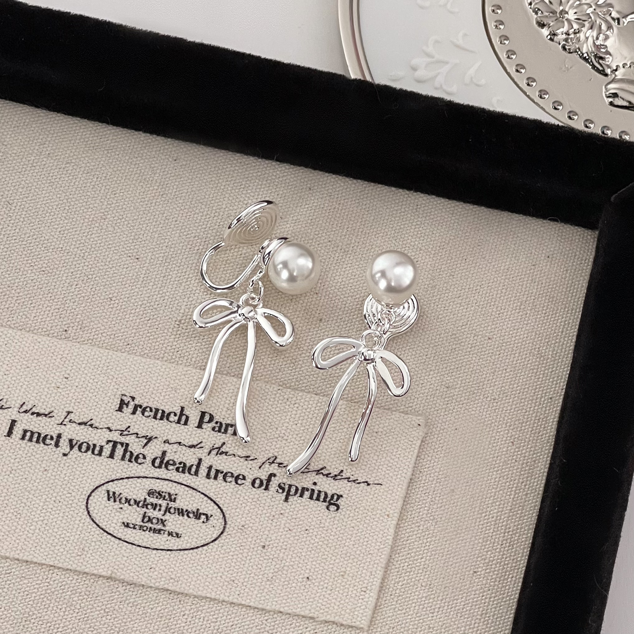 芭蕾风珍珠耳夹耳环耳饰