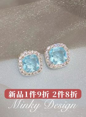 「微光记忆」蓝色耳钉蚊香盘耳夹无耳洞耳环日常百搭清新耳饰气质