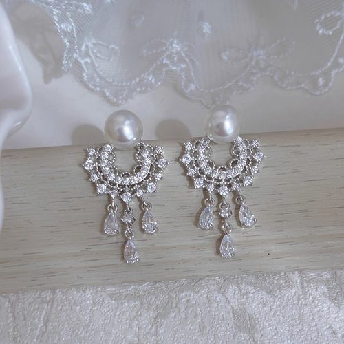 「假面舞会」原创设计澳白珍珠耳钉女蚊香盘耳夹无耳洞耳环耳饰