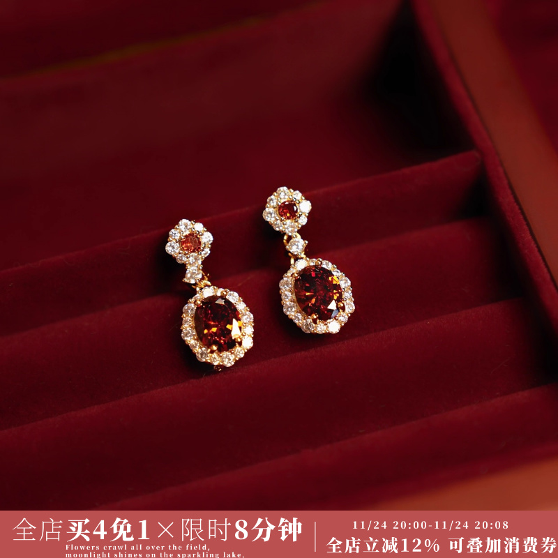 「复古舞会」法式复古宫廷红色耳饰蚊香盘耳夹女耳钉轻奢耳环秋冬