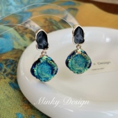 「爱尔岛 风」气质小众冷淡风蓝色耳饰蚊香盘耳夹无耳洞耳钉耳环