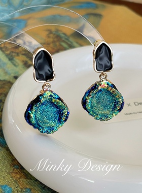 「爱尔岛的风」气质小众冷淡风蓝色耳饰蚊香盘耳夹无耳洞耳钉耳环